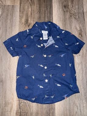 Carter's Navy Short-Sleeve Button-Up Shirt with Shark & Sea Print